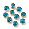 Flat Round Moonlight Effect Sew on Rhinestone, Glass Rhinestone, with Brass Settings, Garments Accessories, Light Gold, Dodger Blue, 10x7mm, Hole: 1mm