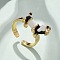 Brass Enamel Cuff Finger Rings, Cadmium Free & Lead Free, Dog, Real 18K Gold Plated, Adjustable, 10.8x18mm