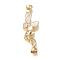Brass Micro Pave Clear Cubic Zirconia Fold Over Clasps, Cadmium Free & Nickel Free & Lead Free, Acrylic Butterfly, Real 18K Gold Plated, 50mm