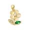 Brass Micro Pave Cubic Zirconia Pendants, Cadmium Free & Nickel Free & Lead Free, with Cat Eye, Real 18K Gold Plated, 16x13.5x2.5mm, Hole: 4.5x3mm