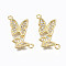 Brass Micro Pave Cubic Zirconia Links Connectors, Nickel Free, Real 16K Gold Plated, Butterfly, Clear, 12.5x23x3mm, Hole: 1.2mm