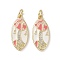 Real 18K Gold Plated Brass Micro Pave Cubic Zirconia Pendants, Cadmium Free & Nickel Free & Lead Free, with Enamel and Jump Ring, Horse Eye Charms, Coral, 22x10x2mm, Hole: 3.4mm
