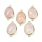 Natural Rose Quartz Faceted Connector Charms, Rack Plating Brass Oval Links, Golden, 22.5~23x13.5~14x6mm, Hole: 1.4mm