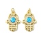 Brass Micro Pave Cubic Zirconia Pendants, Cadmium Free & Lead Free, with Synthetic Opal and Jump Ring, Hamsa Hand, Real 18K Gold Plated, 22x15x3mm, Hole: 3.5mm