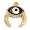 Golden Brass Enamel Pendants, Long-Lasting Plated, Evil Eye with Ox Horn, Black, 11.5x9x2mm, Hole: 1mm