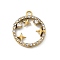 304 Stainless Steel Rhinestone Pendants, Real 18K Gold Plated, Round, 20x16.5x3mm, Hole: 1.8mm