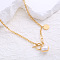 French Style Stainless Steel Pave Imitation Pearl Heart O-Toggle Pendant Necklaces for Women, White, Golden