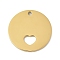 304 Stainless Steel Pendants, Flat Round with Heart Charm, Ion Plating(IP), Laser Cut, Golden, 20x1.5mm, Hole: 1.6mm