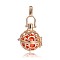 Golden Plated Brass Hollow Round Cage Pendants, with No Hole Spray Painted Brass Round Beads, Dark Orange, 35x25x21mm, Hole: 3X8mm