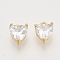 Valentine's Day Brass Charms, with Cubic Zirconia, Nickel Free, Heart, Real 18K Gold Plated, Clear, 7x5x3mm, Hole: 0.9mm