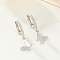 Anti-Tarnish Rhodium Plated 925 Sterling Silver Rhinestone Dangle Hoop Earrings, with Butterfly Charm, Platinum, 20mm
