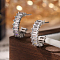 Platinum Rhodium Plated Sterling Silver Micro Pave Cubic Zirconia Ring Stud Earrings, Half Hoop Earrings, Clear, 13x4mm