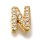 Rack Plating Brass Micro Pave Clear Cubic Zirconia Beads, Long-Lasting Plated, Cadmium Free & Lead Free, Real 18K Gold Plated, Letter N, 8x6x3mm, Hole: 0.8mm