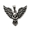 304 Stainless Steel Pendants, Antique Silver, Skull Bird Charm, 35x38x6mm, Hole: 8x4mm