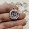 Constellation Themes Alloy Rhinestone Pendants, Flat Round Charms, Silver, Gemini, 24x21mm