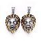 304 Stainless Steel Pendants, with Rhinestone, Lion Head, Antique Silver & Antique Golden, Mixed Color, 43x28x18mm, Hole: 10x7mm