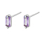 Cubic Zirconia Rectangle Stud Earrings, Silver 925 Sterling Silver Post Earrings, with 925 Stamp, Lilac, 7.8x3mm