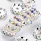 Brass Grade A Rhinestone Spacer Beads, Wavy Edge, Rondelle, Nickel Free, Silver, Crystal AB, 12x4mm, Hole: 2.5mm