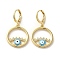 Evil Eye Real 18K Gold Plated Brass Dangle Leverback Earrings, with Enamel and Cubic Zirconia, Deep Sky Blue, 33.5x18.5mm