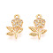 Brass Micro Pave Clear Cubic Zirconia Pendants, Flower, Nickel Free, Real 18K Gold Plated, 15x9~10x3mm, Hole: 1.2mm