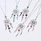 Alloy Pendant Necklaces, Woven Net/Web with Feather, with Mixed Stone Beads and Brass Chain, Antique Silver & Platinum, 15.9 inch(405mm)