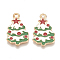 Alloy Enamel Pendants, Cadmium Free & Lead Free, Christmas Trees, Light Gold, Creamy White, 30x17.5x1.5mm, Hole: 2mm