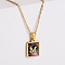 304 Stainless Steel Pave Natural Paua Shell Rectangle Initial Pendant Necklaces for Women, Real 18K Gold Plated, Letter M, 17.72 inch(45cm)