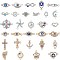 Silver Color Plated Alloy Links, with Crystal Rhinestone and Enamel, Heart with Flower and Evil Eye, Mixed Color, 60pcs/box