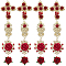 24Pcs 4 Styles Alloy Rhinestone Pendants, Cross with Rose Flower Charms, Light Gold, 18~36.5x15~28.5x4~8.5mm, Hole: 1.6~2mm, 6pcs/style