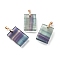 Natural Fluorite Pendants, Rectangle Charms, with Rack Plating Brass Findings, Golden, 44.5x25.5x9.5mm, Hole: 7x4.5mm
