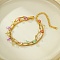 Stainless Steel Multi-strands Bracelets, Curb & Paperclip & Figaro Chains Bracelets for Women, with Natural Mixed Gemstone Beads, Real 18K Gold Plated, 6-3/8 inch(16.3cm)