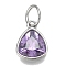 304 Stainless Steel Cubic Zirconia Pendant, Triangle, Stainless Steel Color, Plum, 12.5x9.5x5mm, Hole: 5mm