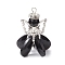 Glass Pendants, Angel Charm, with Alloy Beads and 304 Stainless Steel Loops, Faceted, Black, 32x28x26mm, Hole: 3.5x3mm