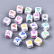 Opaque White Acrylic Beads, with Enamel, Horizontal Hole, Cube with Mixed Color Letter, Letter.A, 6x6x6mm, Hole: 3mm, about 2900pcs/500g