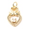 Brass Micro Pave Clear Cubic Zirconia Pendants, Cadmium Free & Lead Free, Heart with Double Swans, Real 18K Gold Plated, 20.8x12.5x3.5mm, Hole: 3.5mm