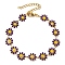 Enamel Daisy Link Chains Bracelet, PVD Vacuum Plating 304 Stainless Steel Jewelry for Women, Golden, Blue Violet, 7-1/4 inch(18.4cm)