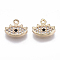 Brass Micro Cubic Zirconia Charms, Nickel Free, Real 18K Gold Plated, Eye, Black & Clear, 9x10x2mm, Hole: 1mm