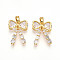 Brass Micro Pave Cubic Zirconia Pendants, Cadmium Free & Lead Free, Bowknot Charms, Real 18K Gold Plated, Clear, 17.5x13x4.5mm, Hole: 5x2.5mm