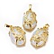 Opalite Pendants, with Golden Tone Brass Findings, Oval with Flower, 32x20x9mm, Hole: 5x8mm