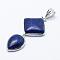 Natural Lapis Lazuli Big Pendants, with Brass Findings, Dyed, Platinum, Teardrop & Rhombus, 53x25x7mm, Hole: 6x9.5mm