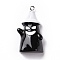 Halloween Opaque Resin Pendants, Ghost Charms, with Platinum Tone Iron Loops, Black, 37.5~39x21x10mm, Hole: 2mm