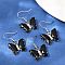 Natural Obsidian Brass Dangle Earrings, Rack Plating, Lead Free & Cadmium Free, Platinum, Butterfly, 31x20.5mm