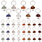 Alloy & Natural Gemstone Chip Keychains, with Alloy Split Key Rings, Flat Round with Tree of Life, 5.5cm, 8 style, 4pcs/style, 32pcs/set