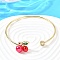 Brass Micro Pave Clear Cubic Zirconia Cuff Bangles for Women, Cherry, with ABS Plastic Imitation Pearl, Cadmium Free & Lead Free, Rack Plating, Real 18K Gold Plated, Red, 0.2cm, Inner Diameter: 2-3/8x2-1/2 inch(6x6.2cm) 