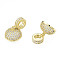 Brass Micro Pave Clear Cubic Zirconia Cord Ends, Nickel Free, Half Round, Golden, 18x28mm, Hole: 4.5mm