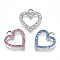 Alloy Charms, with Rhinestone, Cadmium Free & Lead Free, Heart, Mixed Color, 17x15x2mm, Hole: 2.5mm
