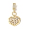 Brass Micro Pave Cubic Zirconia European Dangle Charms, Cadmium Free & Lead Free, Heart, Real 18K Gold Plated, 35mm, Hole: 5x8mm