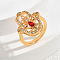 Brass Micro Pave Cubic Zirconia Finger Rings for Women, Hamsa Hand, Golden, Red, 21x19mm, US Size 8(18.1mm)