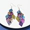 430 Stainless Steel Rhombus Dangle Earrings, with Iron Earring Hooks, Platinum, Dark Violet, 82mm