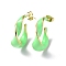 Enamel Twist Stud Earrings, Real 18K Gold Plated Brass Half Hoop Earrings for Women, Lawn Green, 25x21x9mm, Pin: 0.8mm